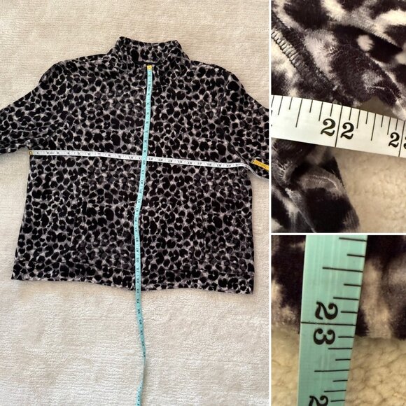 Kim Rogers Petite Sz PXL Black and White Leopard Print Zip-Up Velour Jacket - Picture 7 of 10